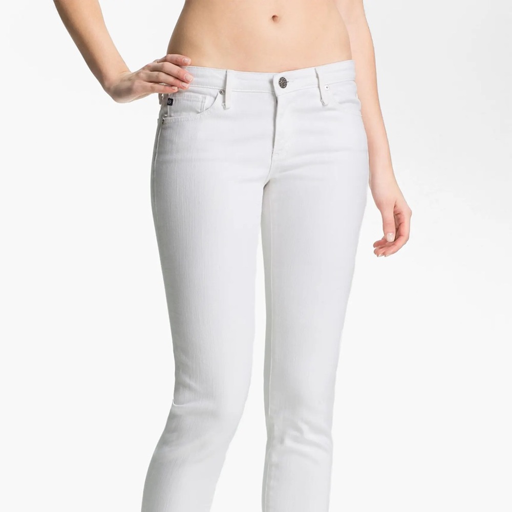AG skinny mid rise white jeans